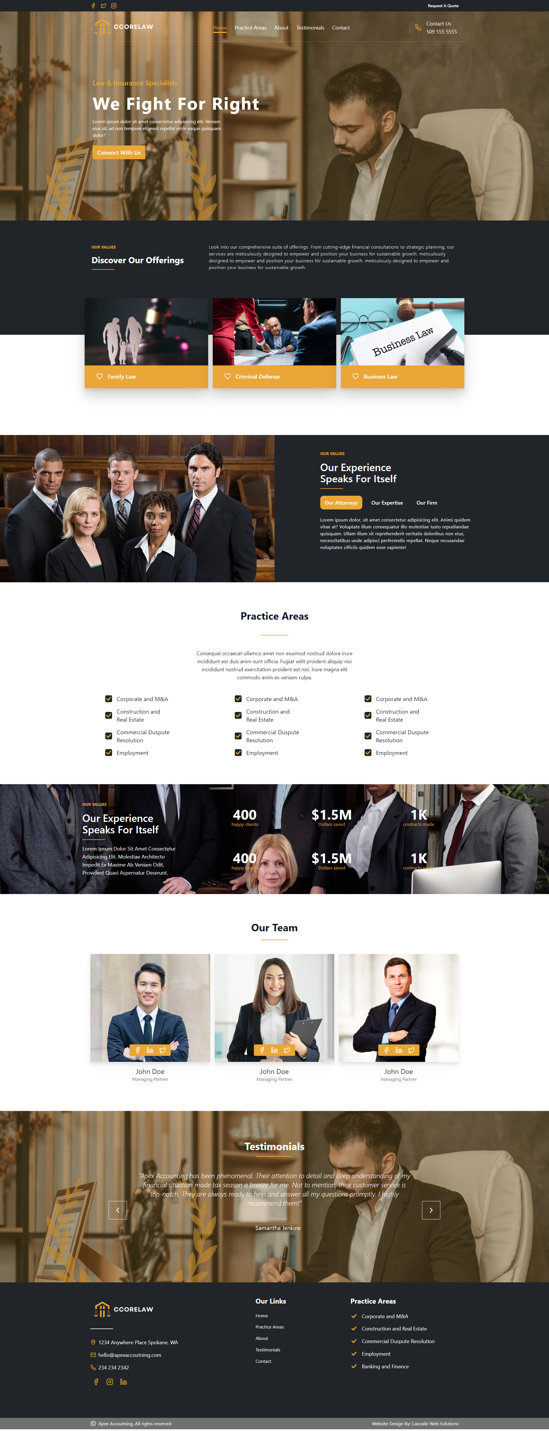 Screenshot of a law firm agency website, a web development project made by Cascade Web Solutions